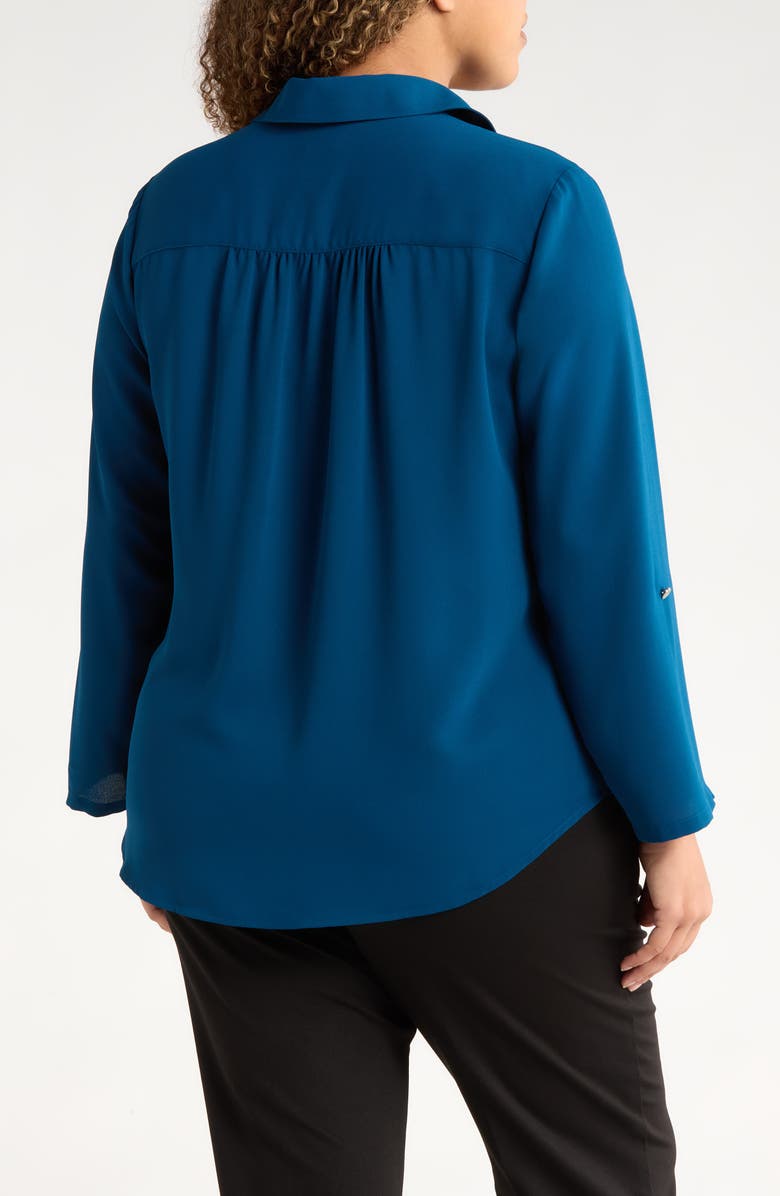 AK ANNE KLEIN Roll Tab Shirt, Alternate, color, Baltic Teal