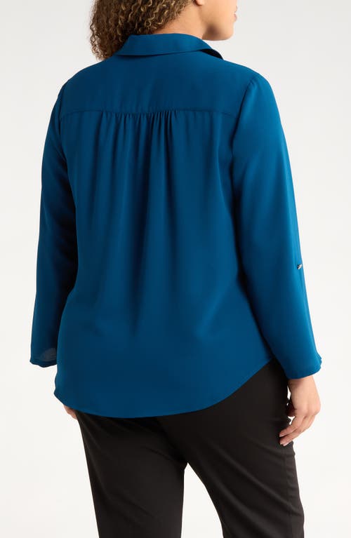 Ak Anne Klein Roll Tab Shirt In Blue