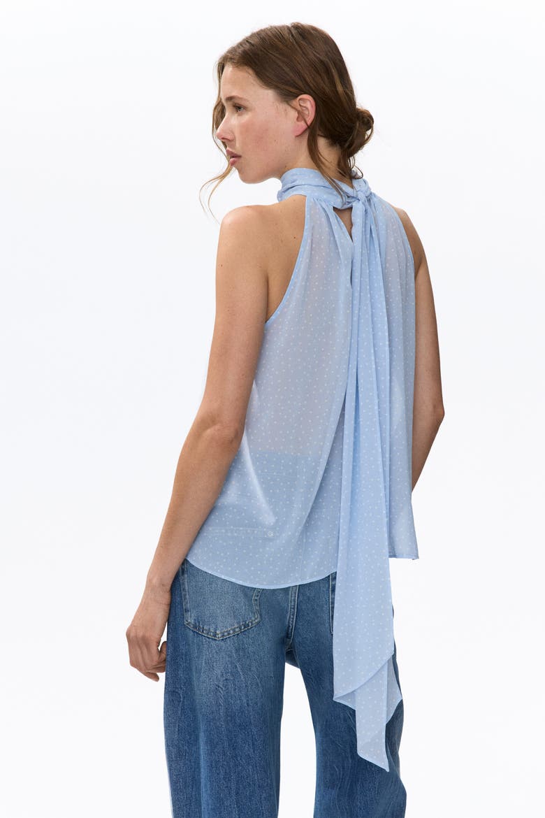 Scarf-collar Chiffon Top, Alternate, color, Light dusty blue/polka dot