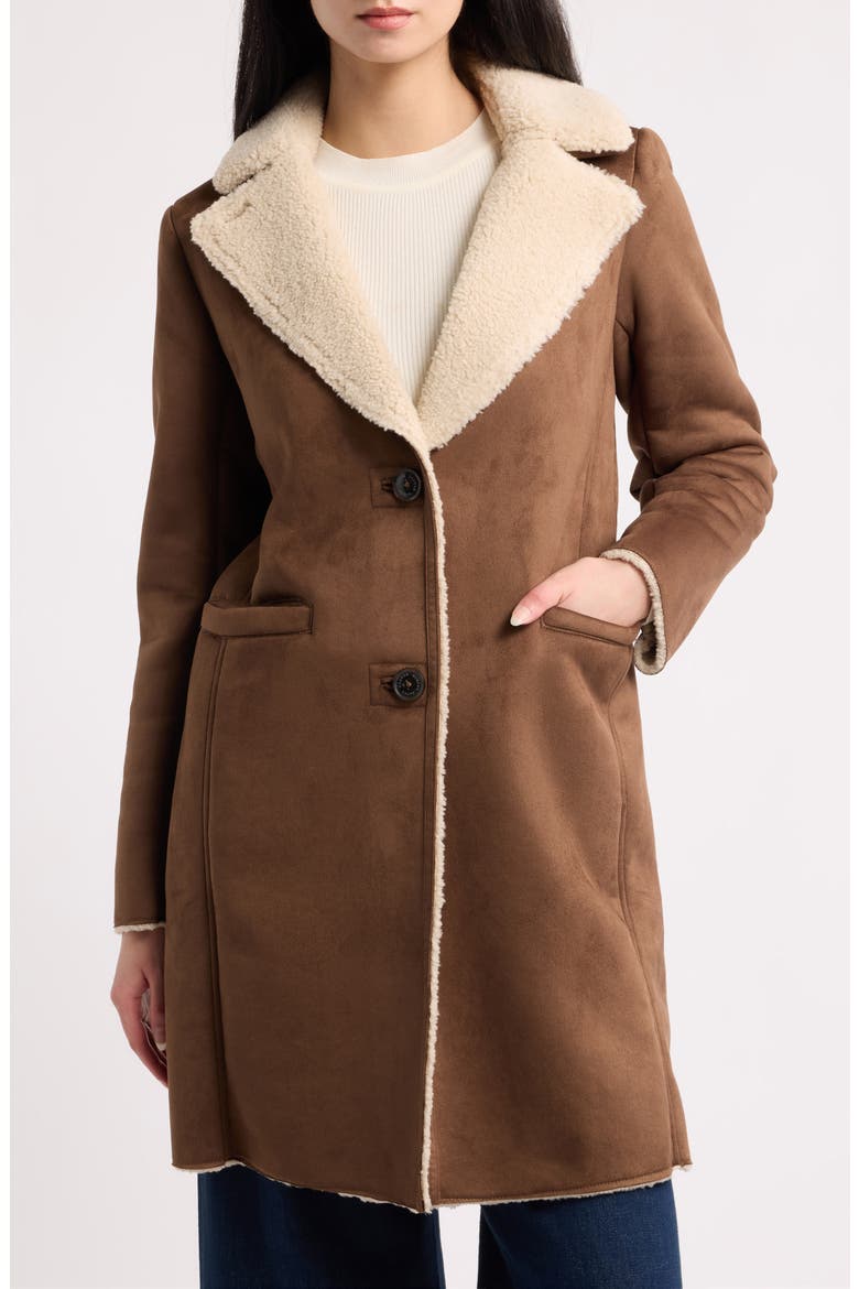 Faux Shearling Coat, Main, color, TOBACCO