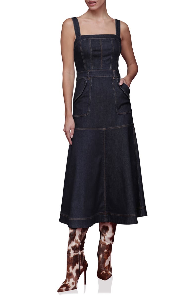 Avec Les Filles Sleeveless Denim A-Line Dress, Main, color, Royal Rinse