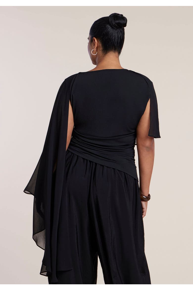 Asymmetric Top With Chiffon Cape, Alternate, color, BLACK ONYX