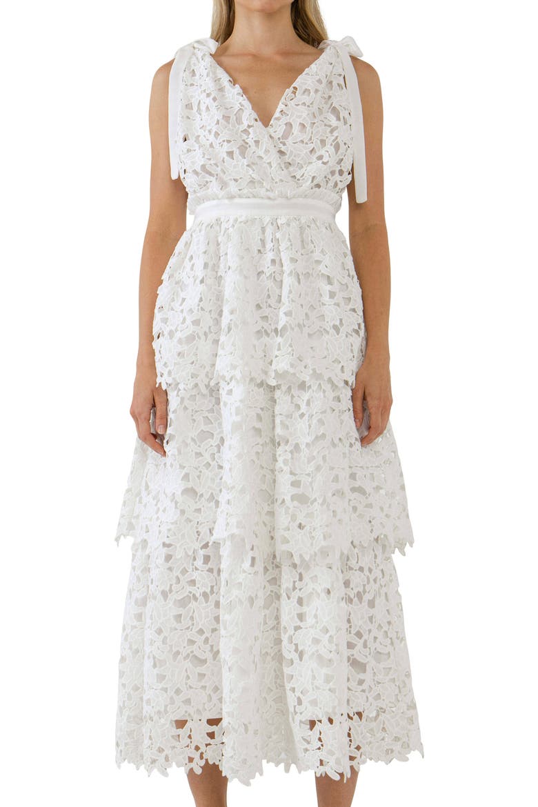 Floral Lace Tiered Dress, Alternate, color, WHITE
