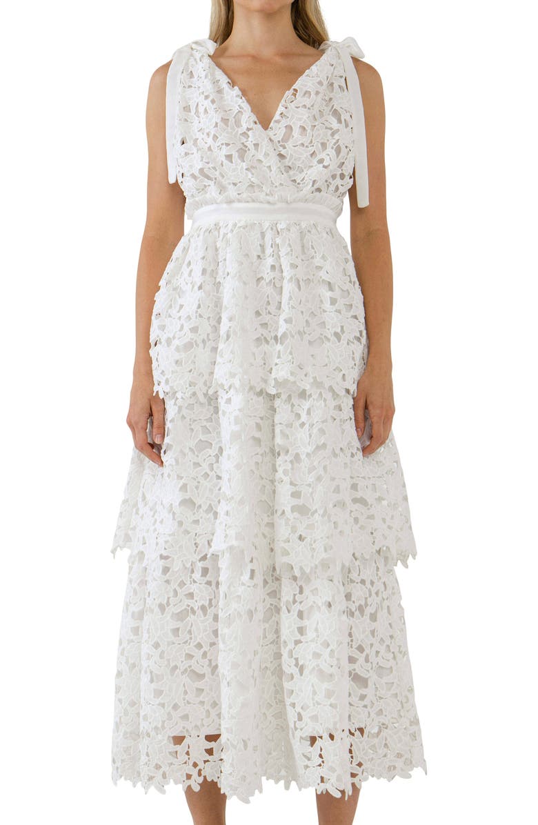 Endless Rose Floral Lace Tiered Dress, Alternate, color, White