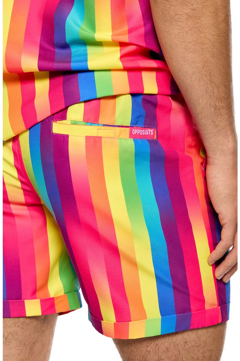 Rainbow Stripe Camp Shirt & Drawstring Shorts Set, Alternate, color, MISCELLANEOUS