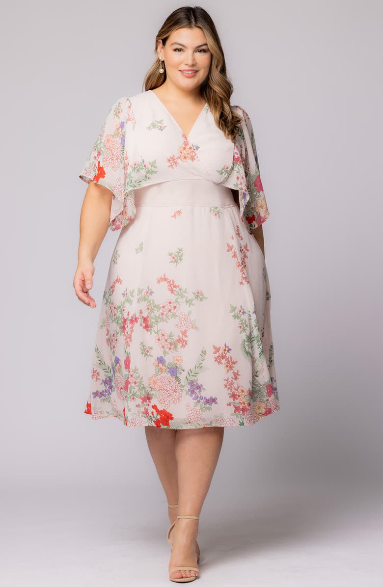 Kiyonna Floral Print A-Line Dress, Alternate, color, Cottage Garden Border