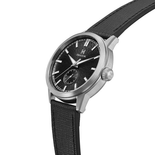 Heritor Automatic Argento Leather-band Watch In Black