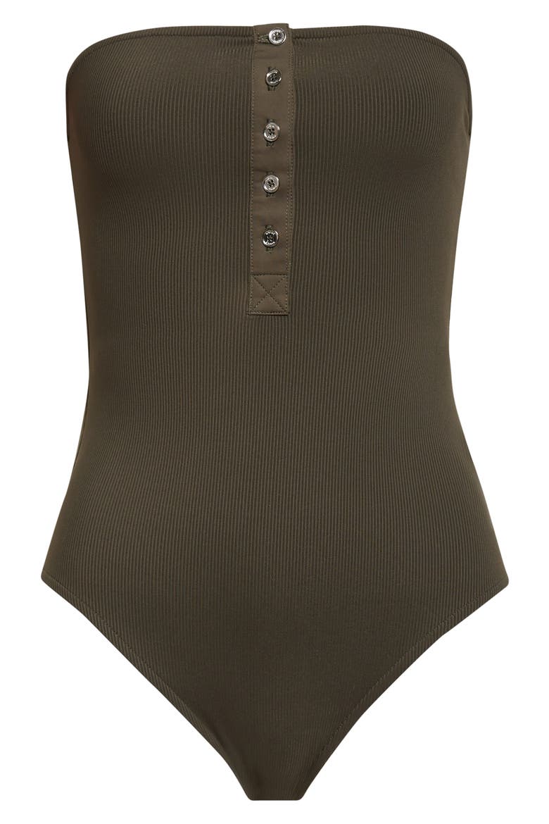 Ribbed Strapless One-Piece Swimsuit, Alternate, color, DARK GREEN