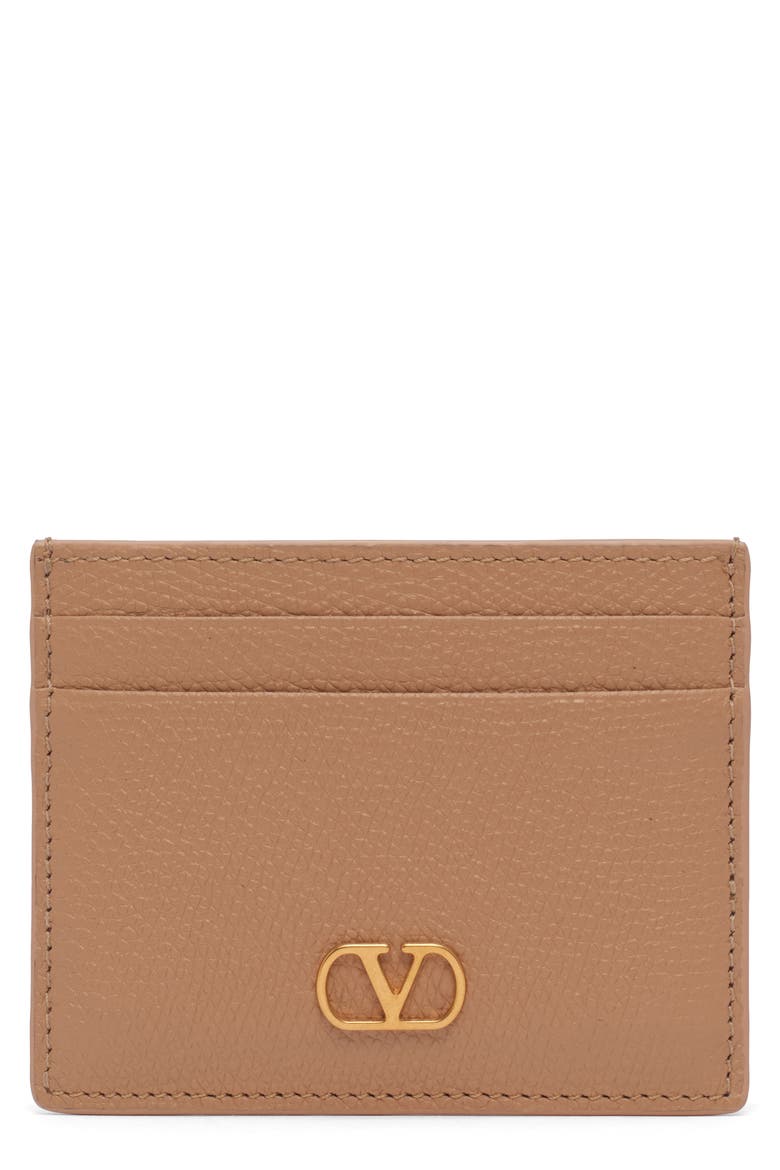 VLOGO Signature Leather Card Case, Main, color, ROSE SAND