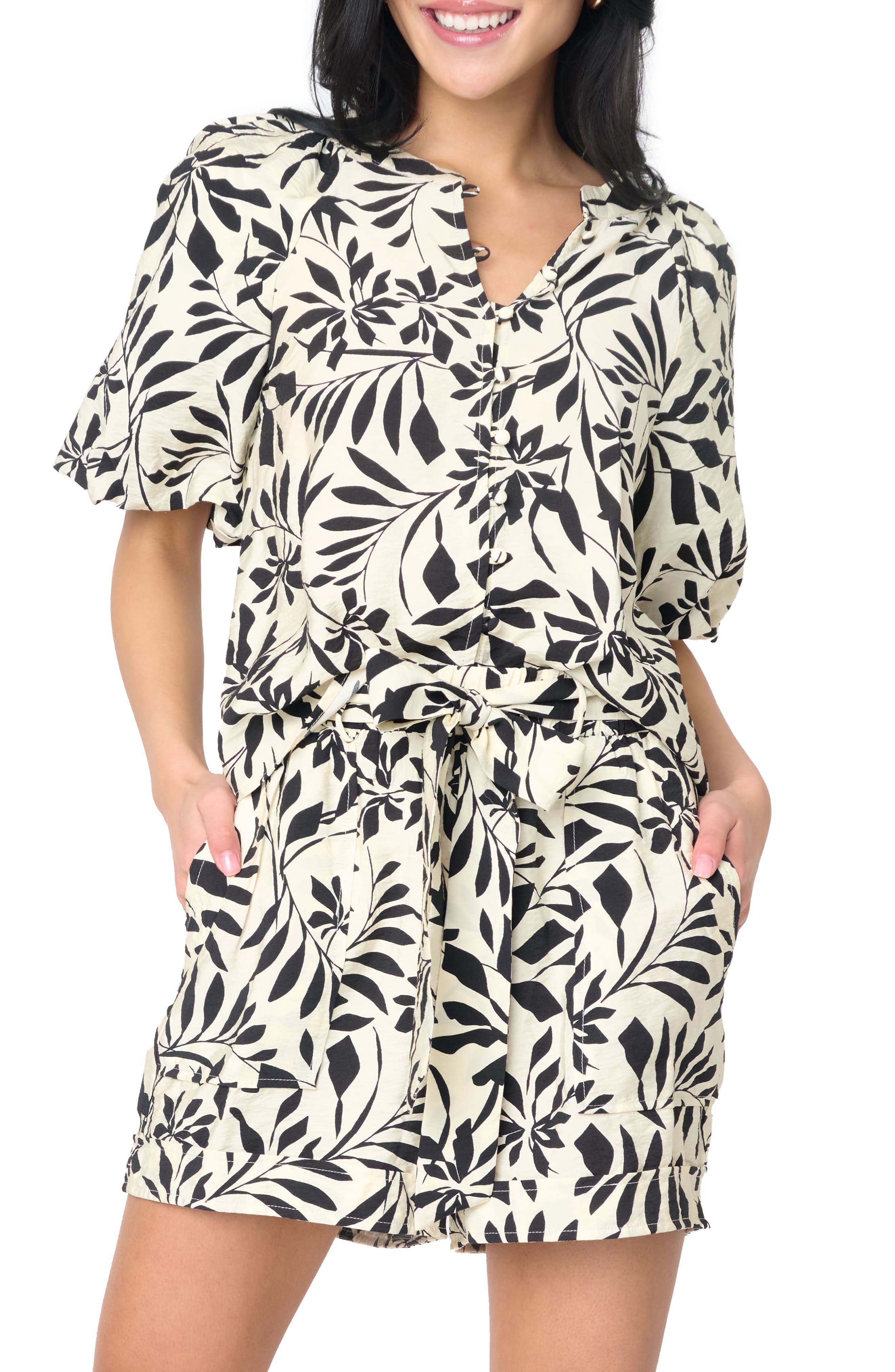Playa Floral Puff Sleeve Button-Up Shirt