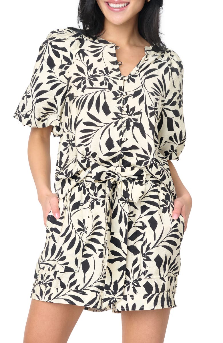 GIBSONLOOK Playa Floral Puff Sleeve Button-Up Shirt, Main, color, Ivory