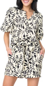 GIBSONLOOK Playa Floral Puff Sleeve Button-Up Shirt