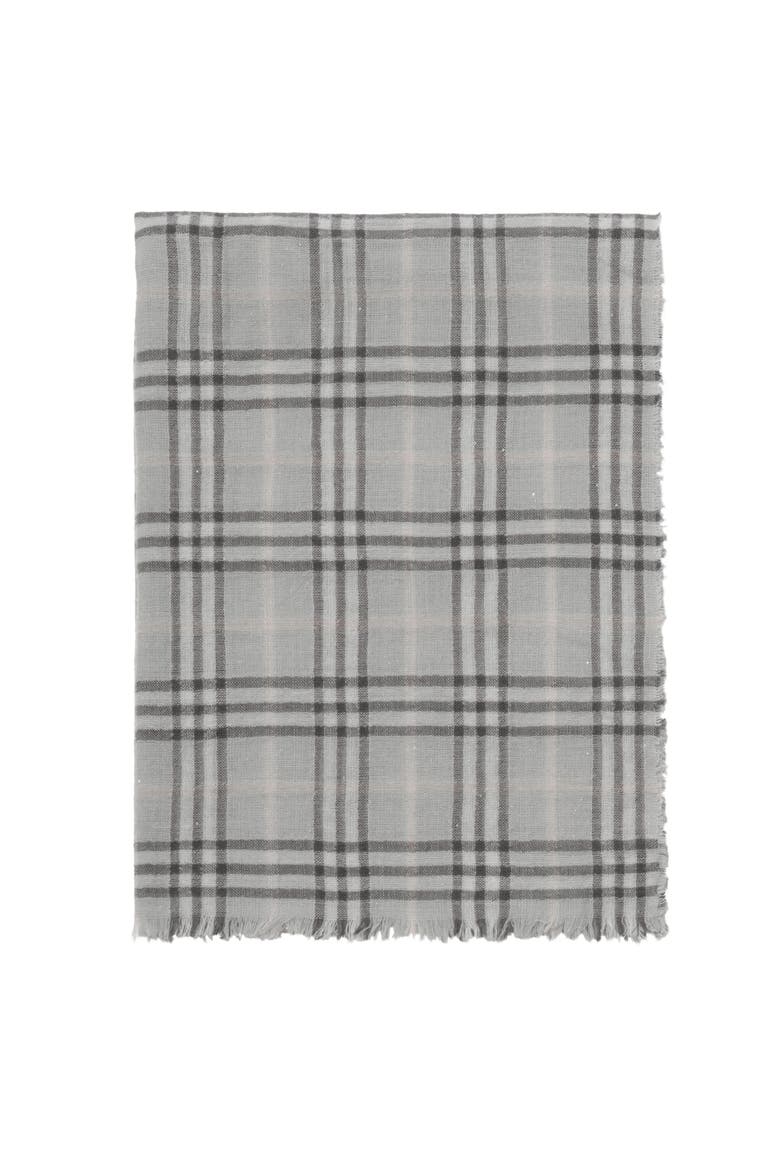Wide Embellished Check Wool Silk Blend Scarf, Main, color, Mitten grey