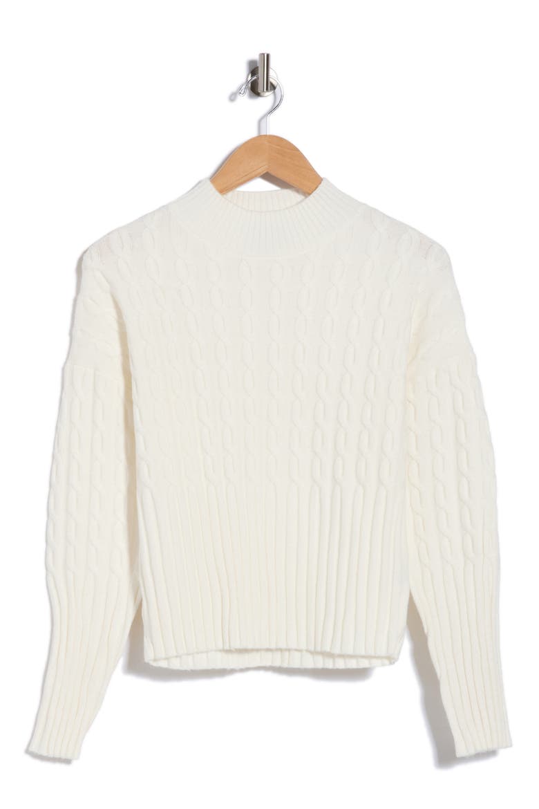 Mock Neck Cable Knit Crop Sweater, Main, color, IVORY
