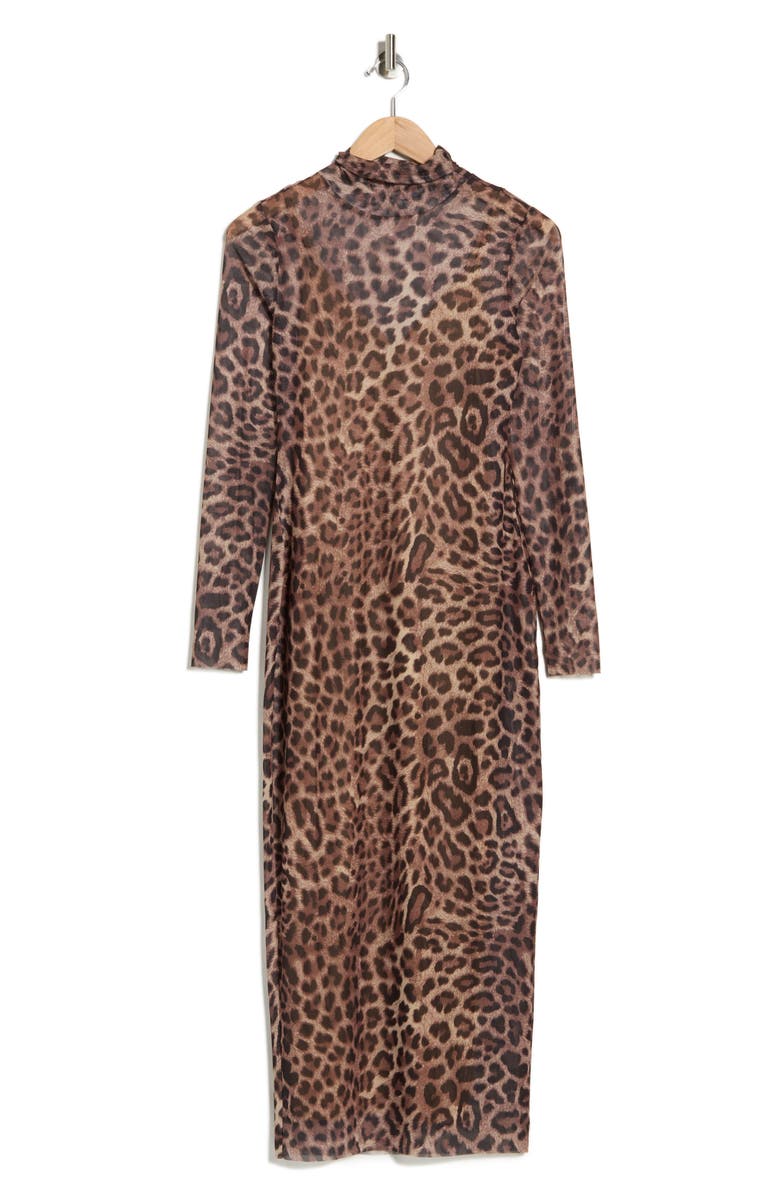 AFRM LOS ANGELES Marni Turtleneck Long Sleeve Mesh Dress, Alternate, color, Cocoa Cheetah