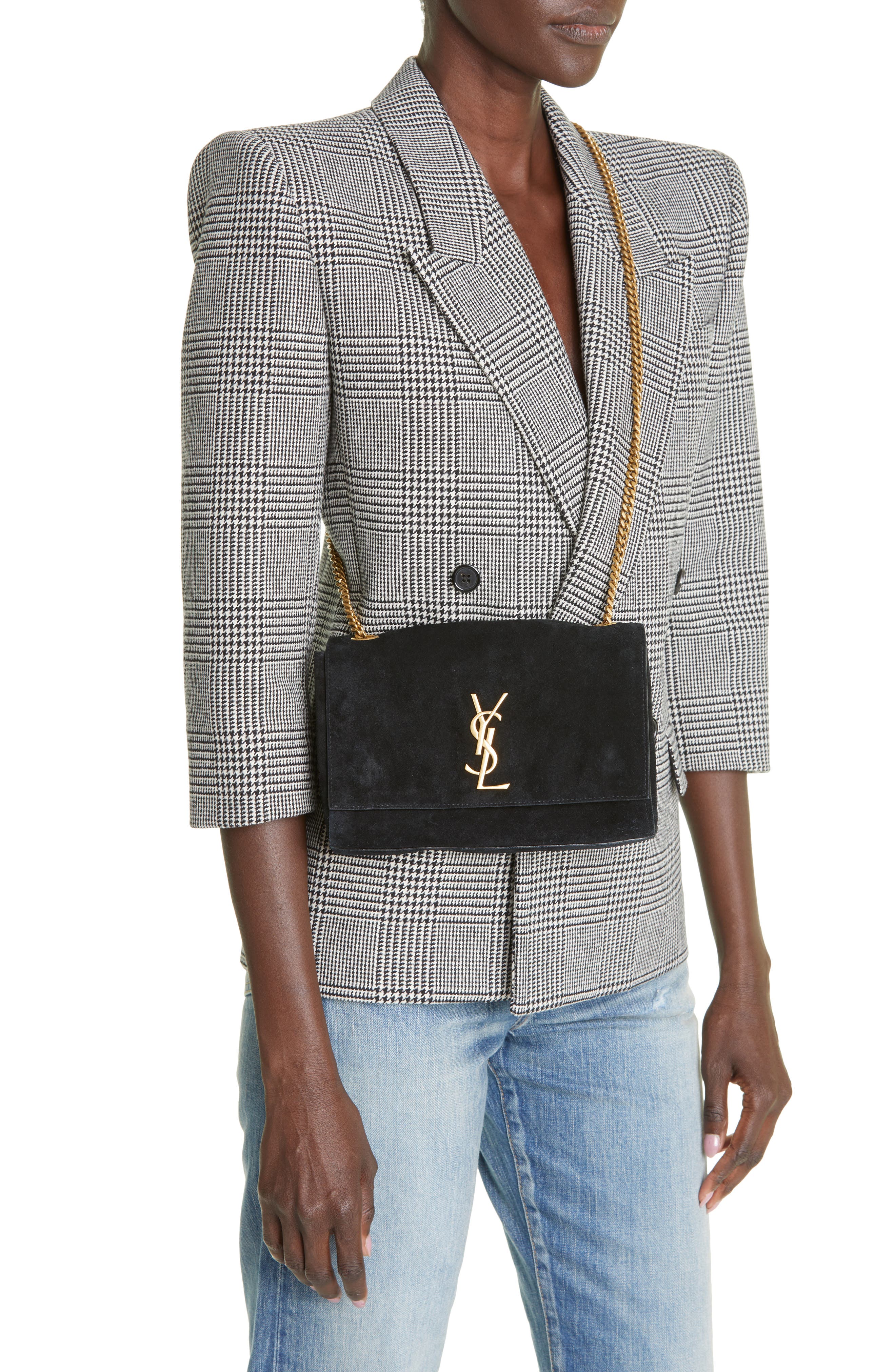 Saint Laurent Kate Reversible Suede & Leather Crossbody Bag, Alternate, color, 