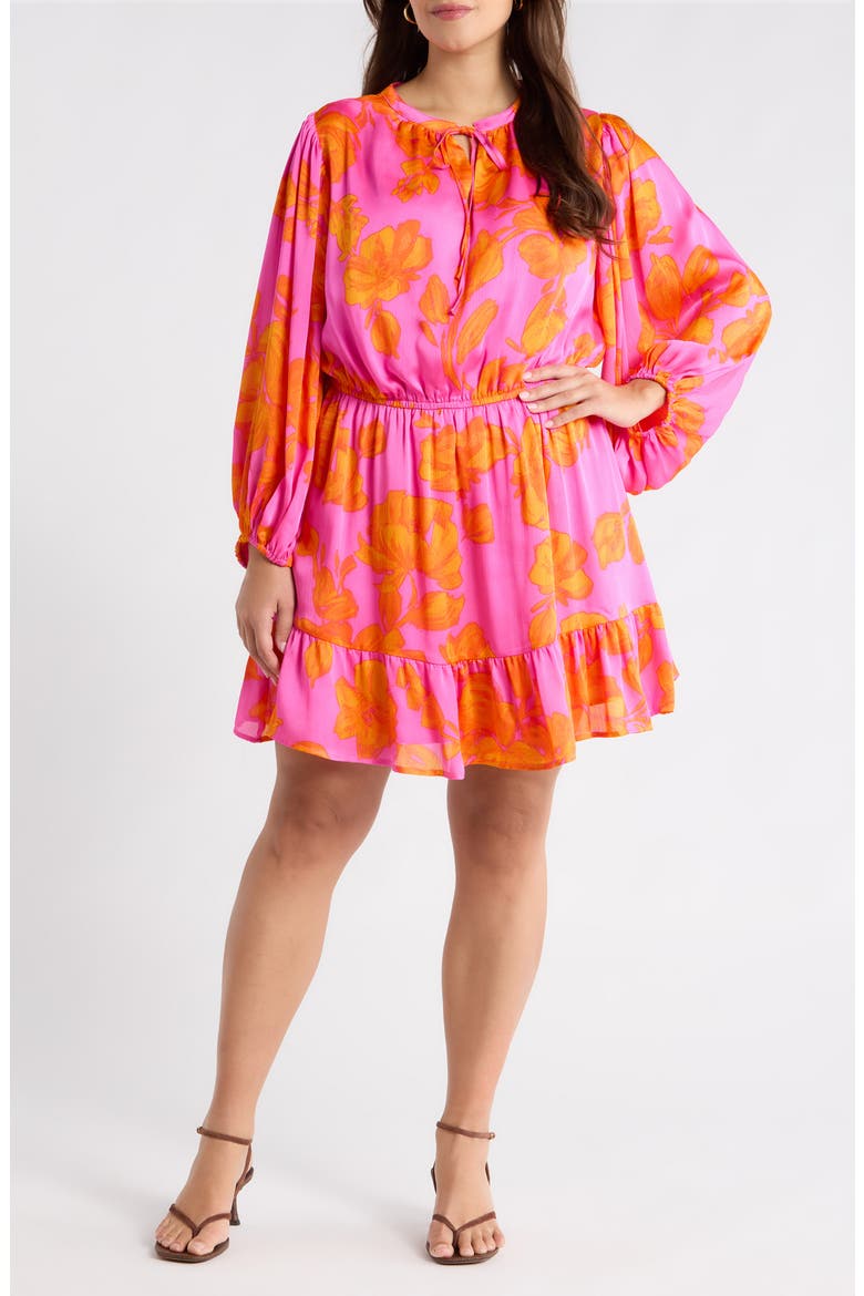 Pacey Floral Paxton Balloon Sleeve Minidress, Main, color, NEON-ORANGE