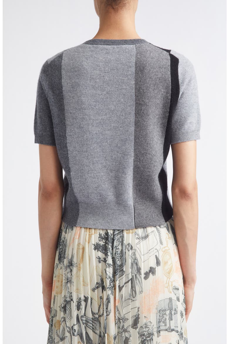 Asymmetrical Paneled Short Sleeve Wool Sweater, Alternate, color, CHARCOAL MULTI