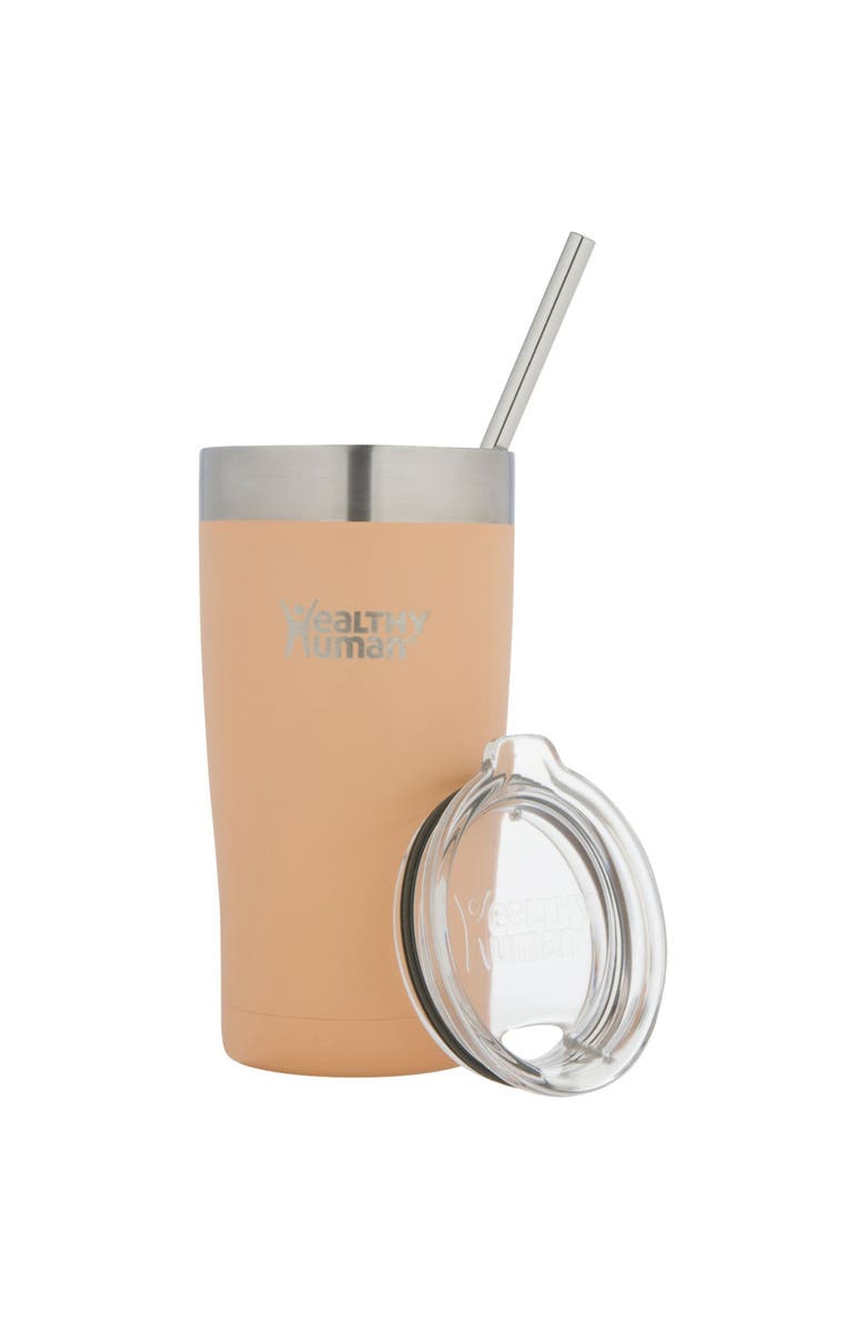 Healthy Human Stainless Steel Tumbler with Straw & Lid, 20 oz Papaya, Main, color, Orange