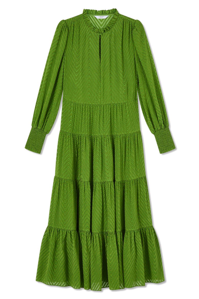 Flora Chevron Bracelet Sleeve Silk Blend Dress, Alternate, color, GREEN