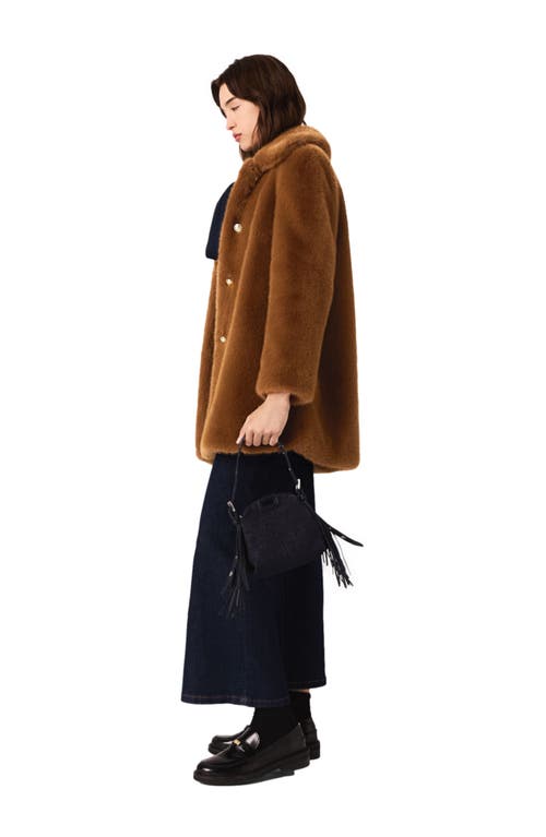 Maje Mid-length Faux Fur Coat In Brown