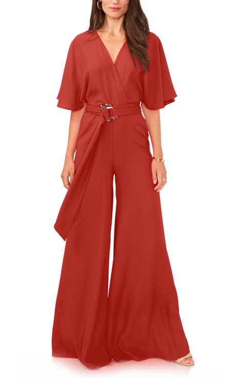 Open Back Wide Leg Belted Jumpsuit