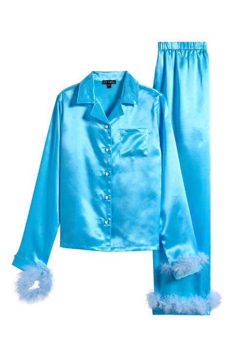 Kids' Faux Fur Trim Satin Pajamas (Big Kid)