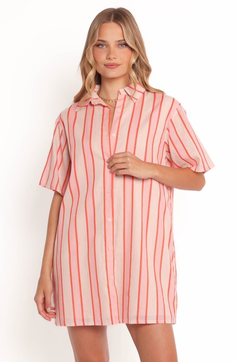 Petal & Pup Norah Stripe Cotton Mini Shirtdress, Alternate, color, Pink Stripe