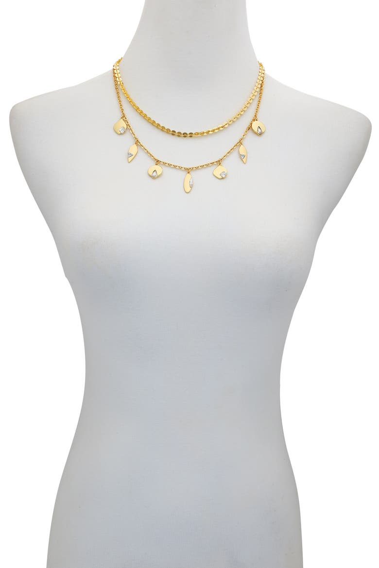 Crystal Charm Layered Gold- Necklace, Alternate, color, 14K Gold Plated