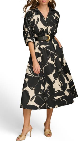 Floral Stretch Cotton Midi Shirtdress