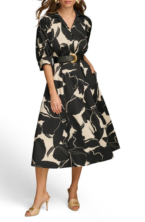 DONNA KARAN DONNA KARAN NEW YORK FLORAL STRETCH COTTON MIDI SHIRTDRESS