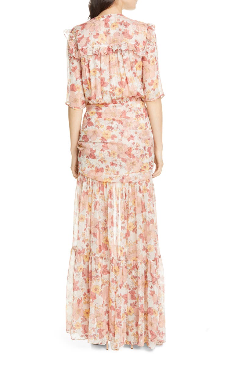 Veronica Beard Mick Floral Metallic Silk Maxi Dress, Alternate, color,