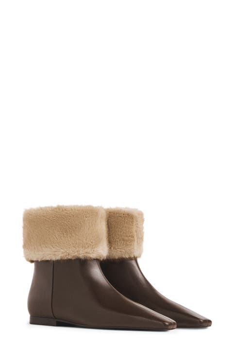 Remy Flat Ankle Boot with Faux Fur Trim