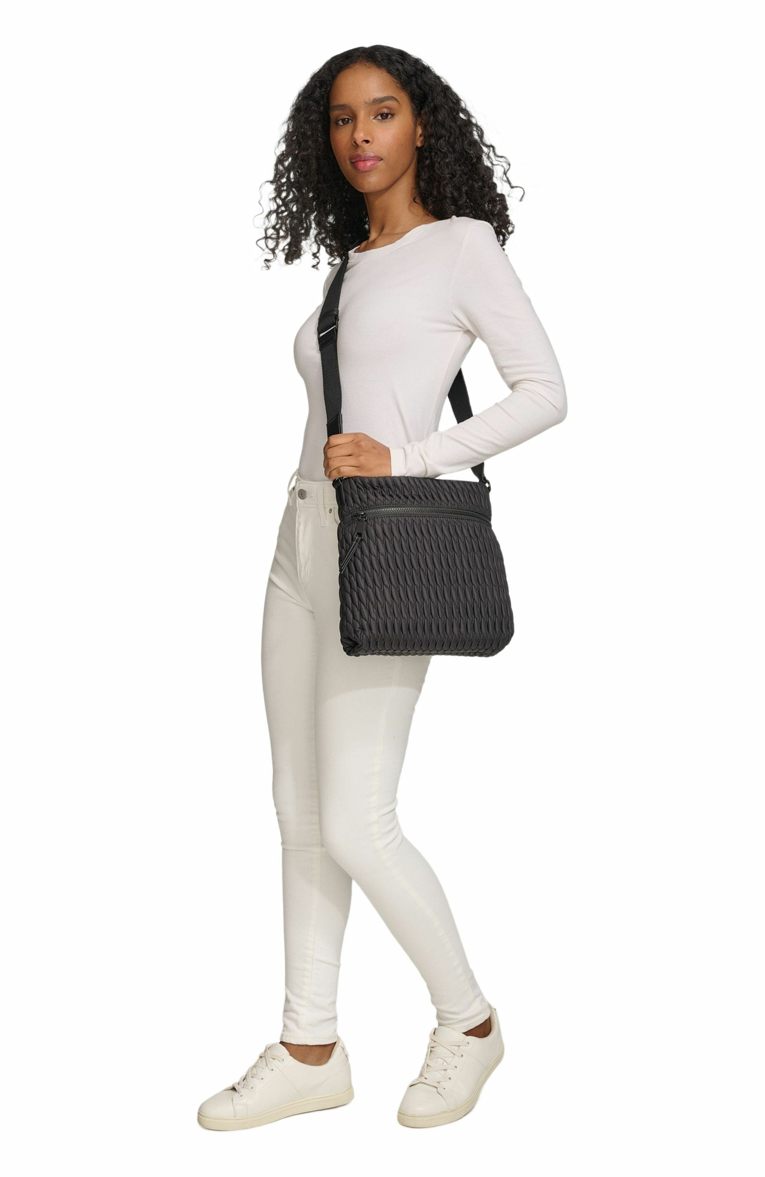 DKNY Mack Nylon Crossbody Bag, Alternate, color, Black/Black