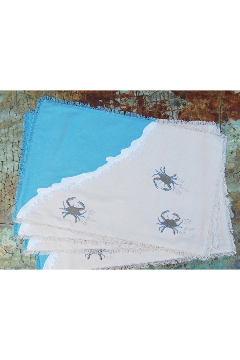 Baby Crabs On Beach Ocean Waves Embroidered Dining Placemats Set of 4 w/, 13" x 19", Alternate, color, Blue