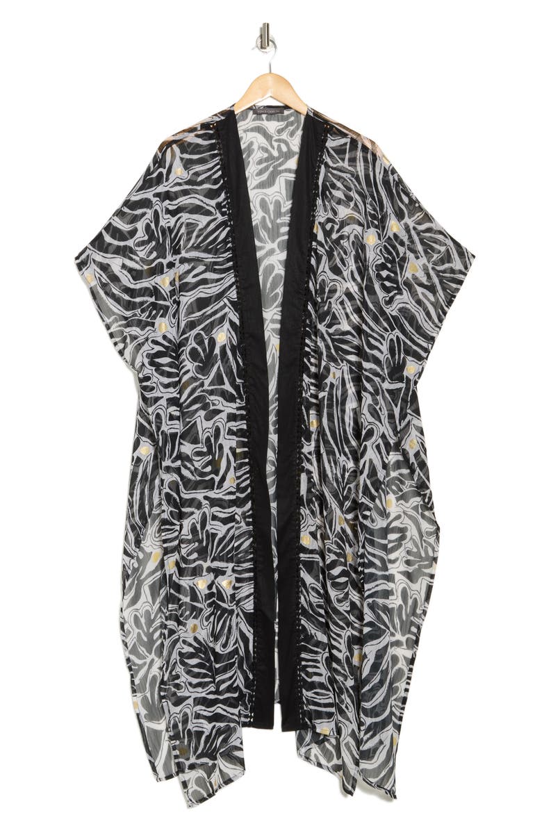 BCBG Tropical Print Topper, Alternate, color, Black White