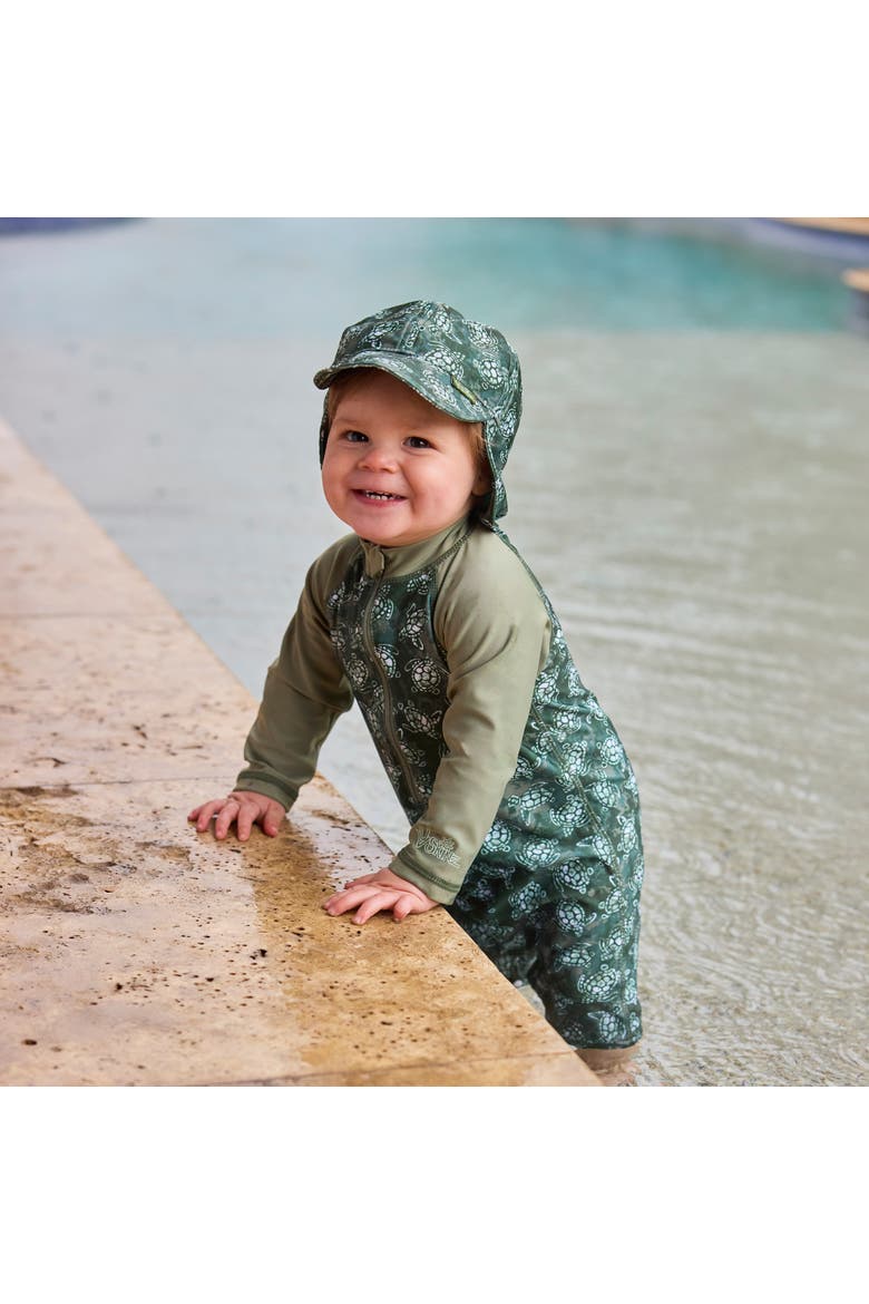 Long Sleeve Swim Romper, Alternate, color, Turtle Cove