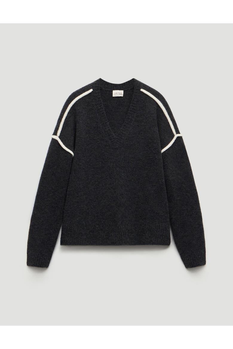 Billie Wool Blend V Neck Sweater, Alternate, color, Charcoal Marl