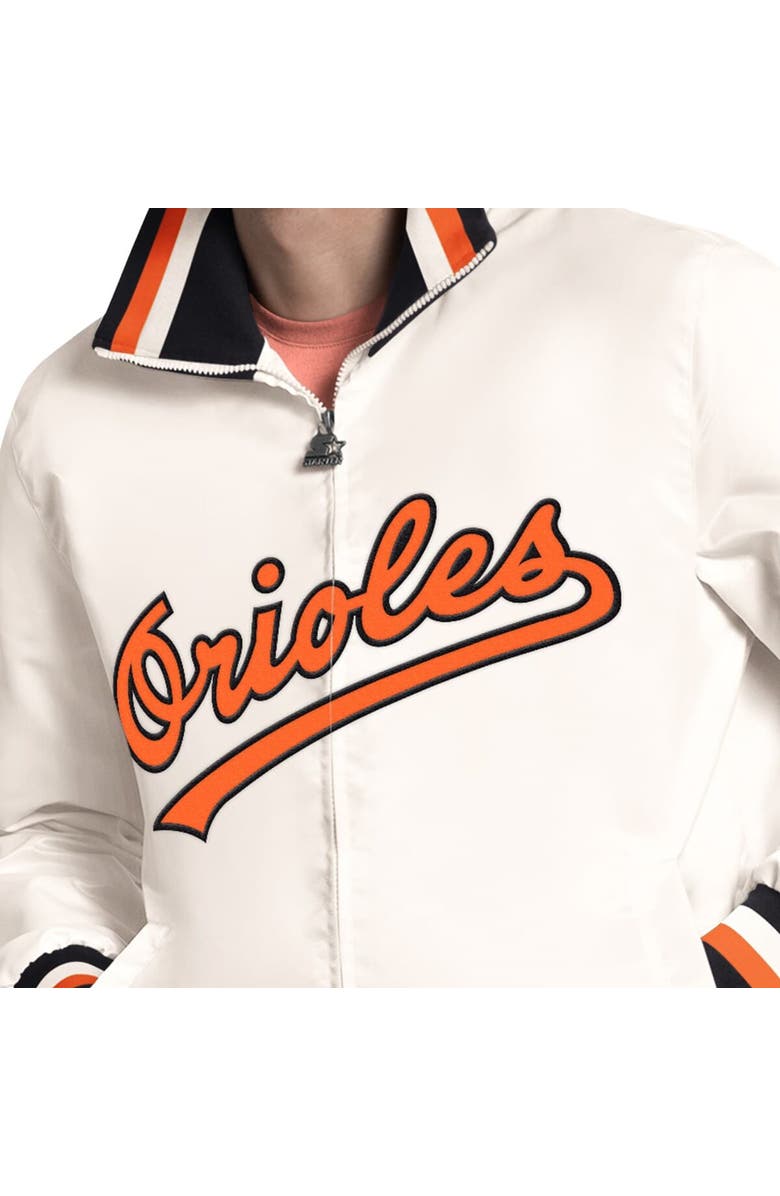 STARTER Men's Starter White Baltimore Orioles The Captain Cooperstown Logo Full-Zip Varsity Jacket, Alternate, color, Cream