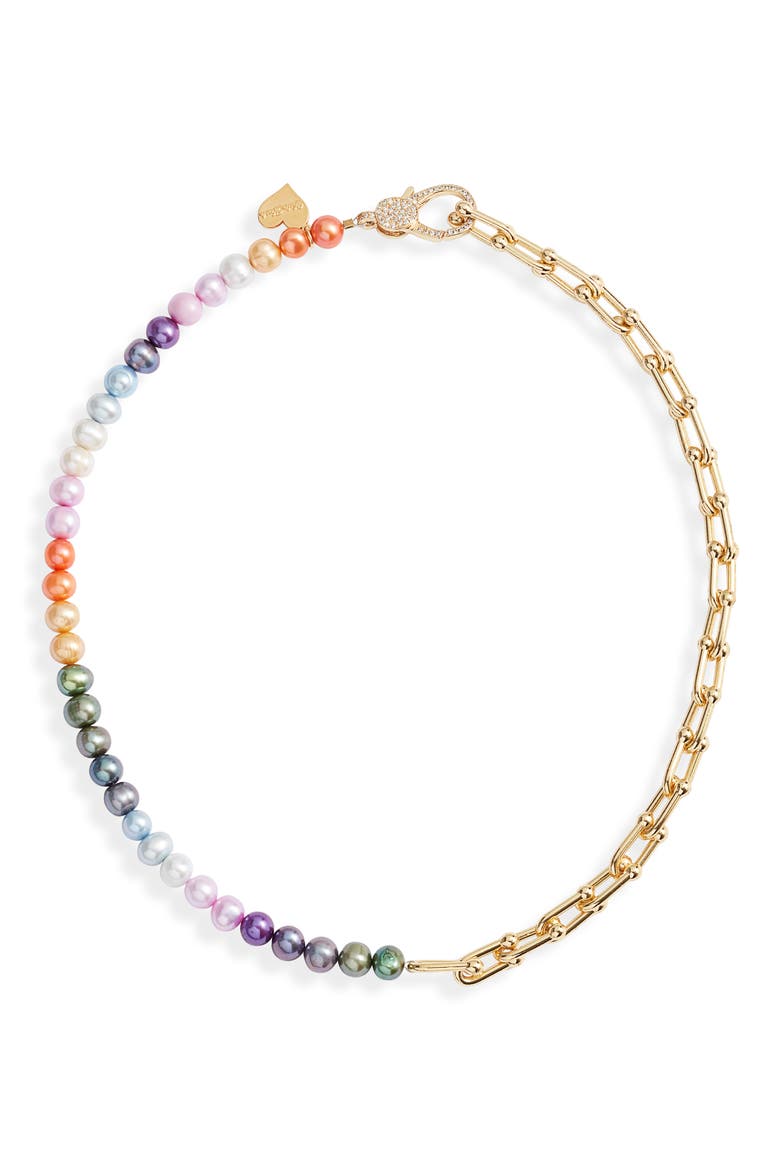 Multicolor Freshwater Pearl Chain Necklace, Main, color, MULTI/ GOLD