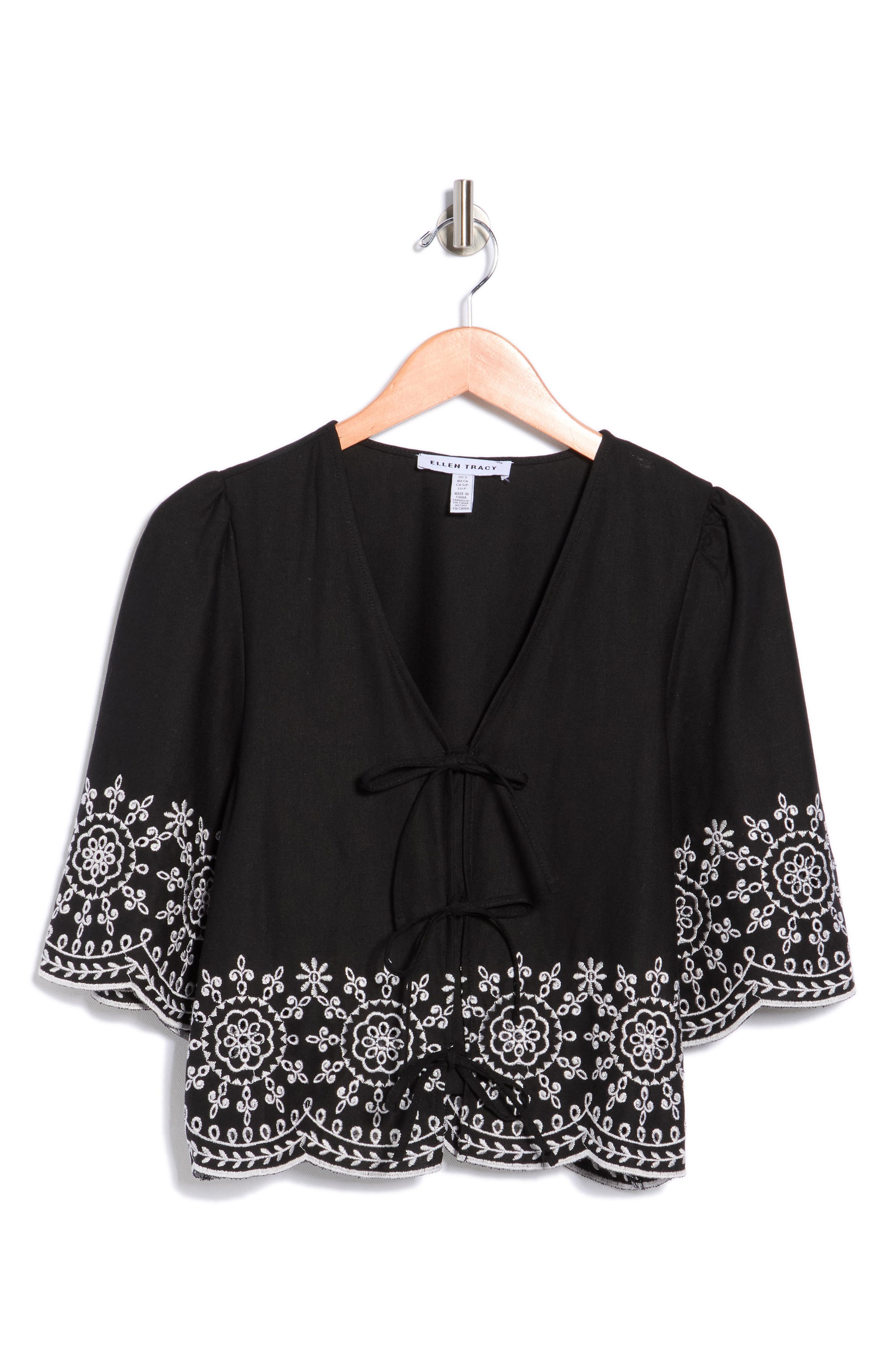 Ellen Tracy Eyelet Embroidered Tie Top