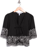 Ellen Tracy Eyelet Embroidered Tie Top