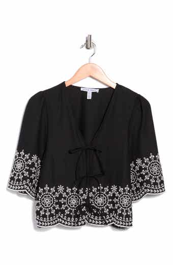 Ellen Tracy Eyelet Embroidered Tie Top