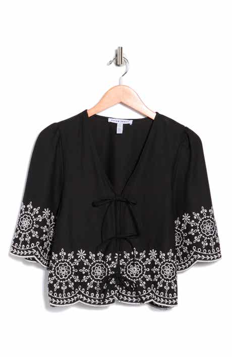 Ellen Tracy Eyelet Embroidered Tie Top
