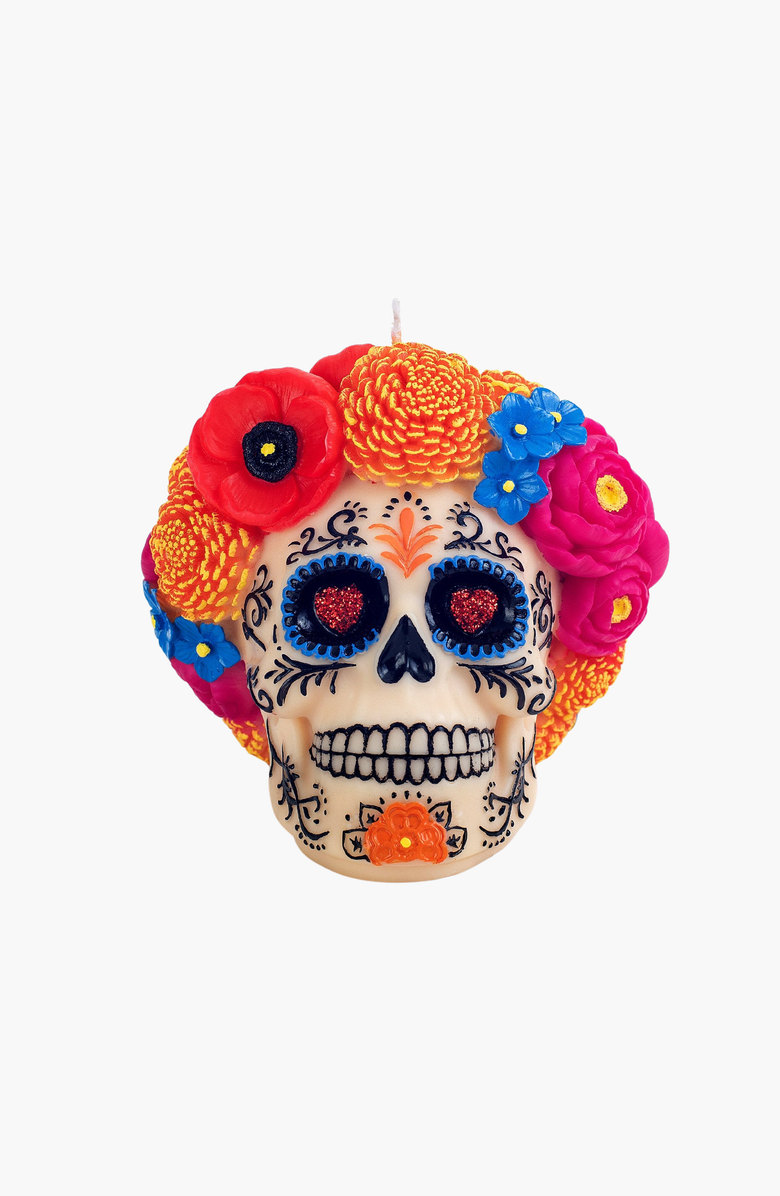 Southlake gifts Dia De Los Muertos Scented Candle, Main, color, Off-White / Floral