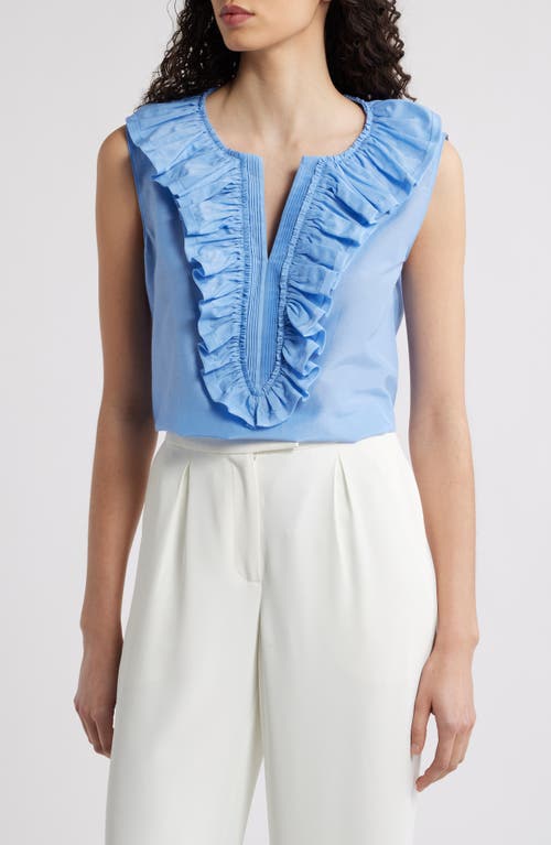 Kobi Halperin Florence Sleeveless Ruffle Blouse In Dusty Blue