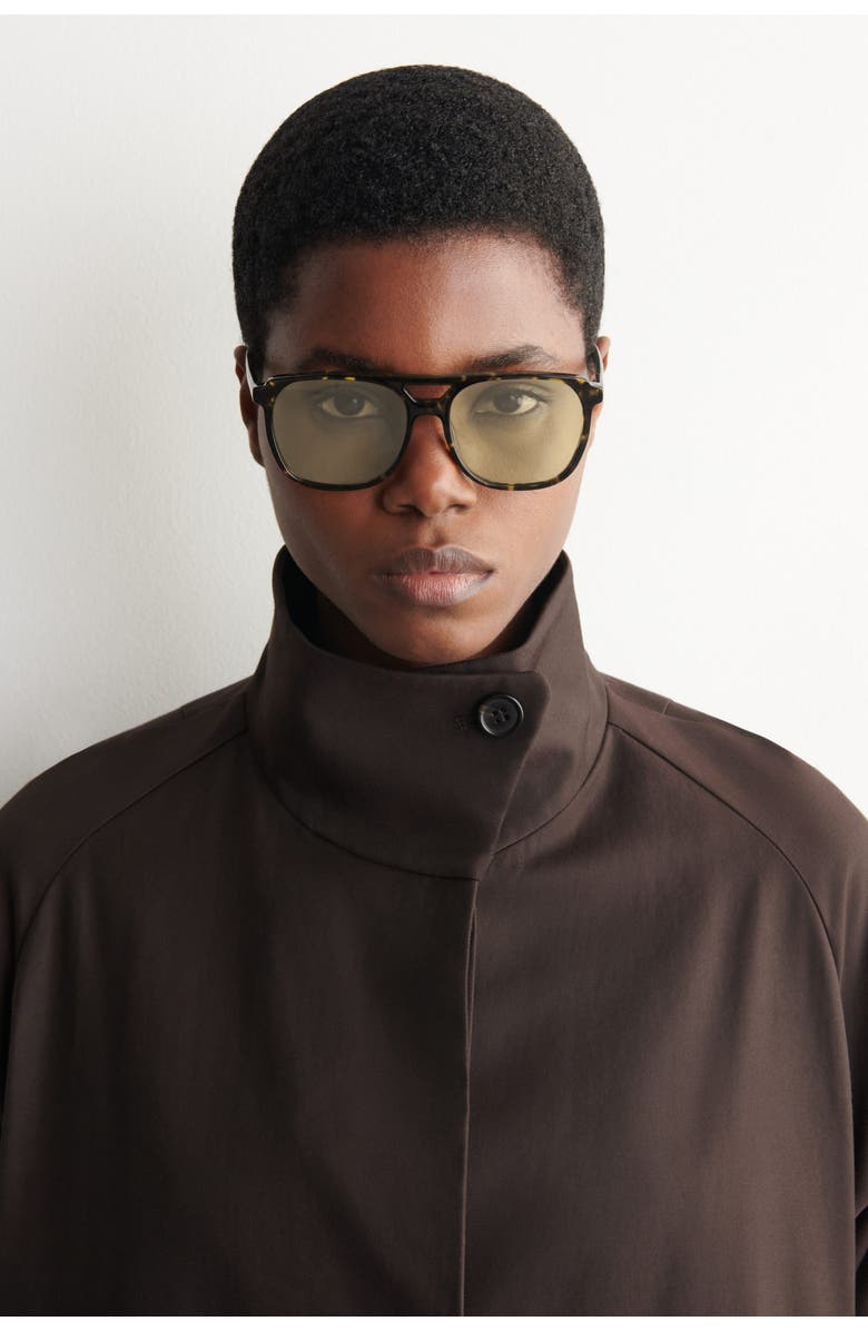 COS Square-Frame Aviator Sunglasses, Main, color, Tortoiseshell / Yellow
