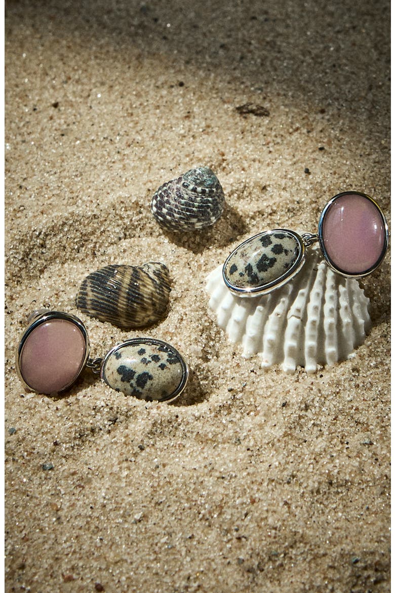 Rose Quartz & Dalmatian Jasper Drop Earrings, Alternate, color, GOLD