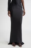 LaQuan Smith Low Rise Jersey Maxi Skirt with Train