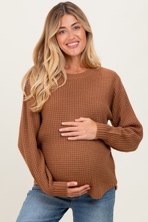 Waffle Knit Rounded Hem Sweater